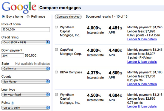 Google Mortgage Comparison